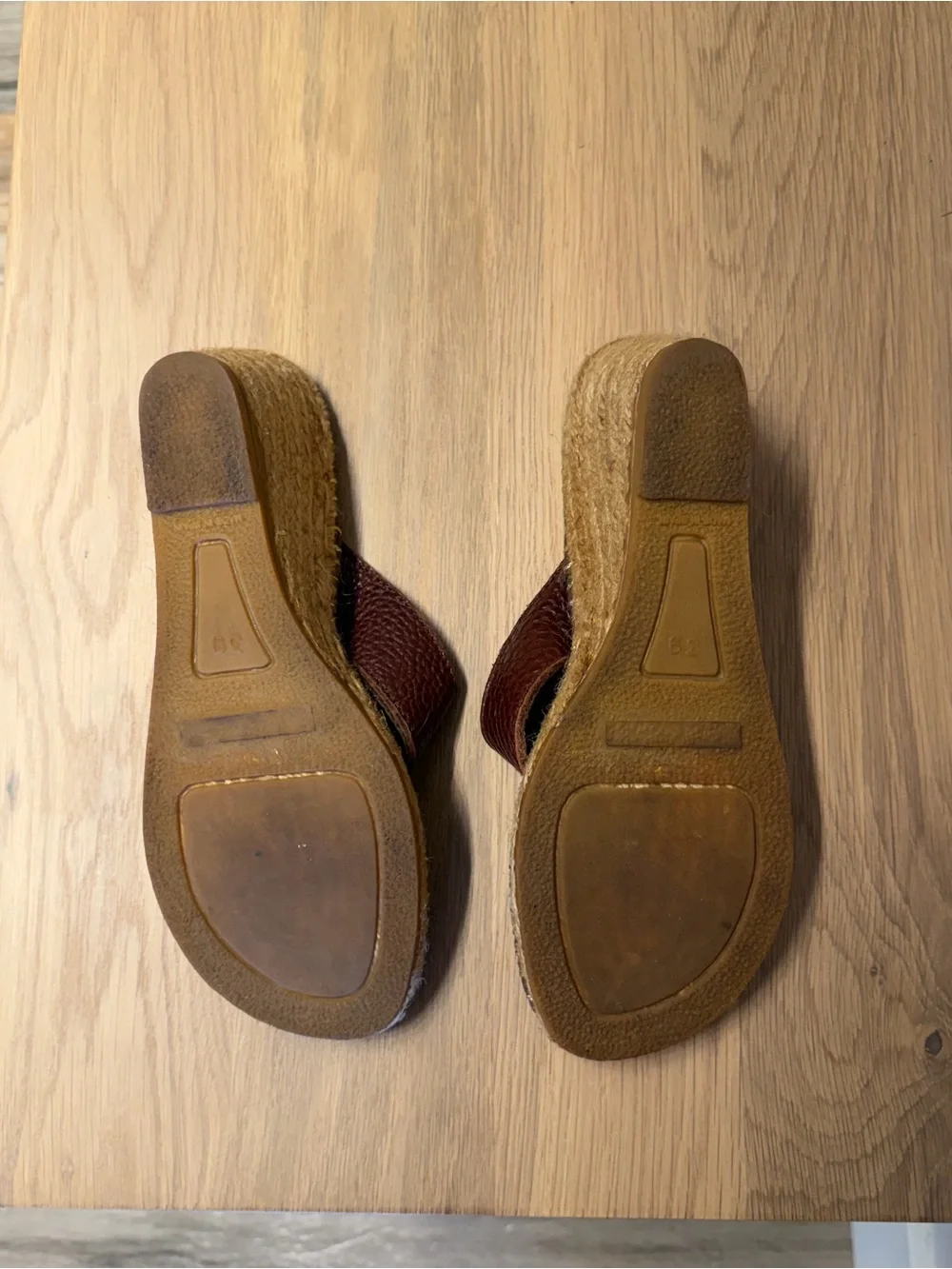 Burberry Brown Leather Espadrille Wedge Thong Sandals